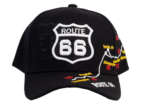 Image of TOP HEADWEAR Route 66 Embroidered Baseball Cap Americana Travel Hat | Mens Womens Historic Highway Inspired Style & Detailed Road Map Embroidery