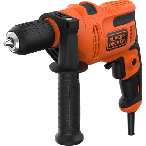 BLACK+DECKER Trapano a martello, mandrino a chiave da 13 mm, capacità di foratura 13 mm per muratura e acciaio, capacità di foratura 20 mm per legno, 0-2900 giri/min, 500 W, BEH200-GB