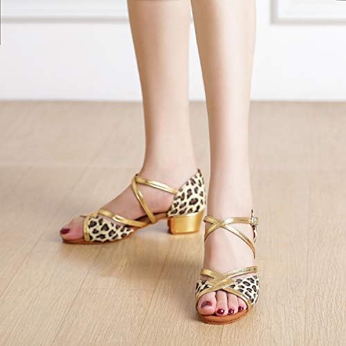 HIPPOSEUS Girls Satin Latin Salsa Dance Shoes Soft Suede Sole(Little/Big Kid) Leopard Color,Model U-SS106,7 M Big Kid | Image 5