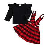 Toddler Little Kids Baby Girls Dresses Outfits Long Sleeve Ruffle T-Shirt Overalls Strap Dress...