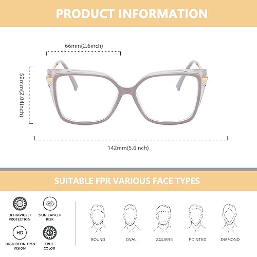 Image of Blue Light Blocking Cat Eye Glasses for Women Trendy Anti Eyestrain UV Protection Computer Eyeglasses Metal TR90 Frame AW021 (Grey)