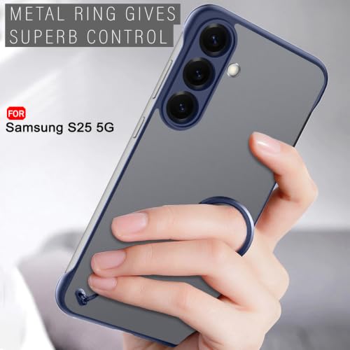 Image of TheGiftKart Hybrid Ultimate Slim Back Case Cover for Samsung Galaxy S25 5G | Camera & Screen Protection | Frosted Matte Translucent Hard Back Case Cover for Samsung Galaxy S25 (PC & TPU, Blue Bumper)