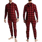 SLEEPHERO Men’s Fleece Onesie – Full Zip Union Suit with Hood – Soft Adult One-Piece Pajamas Red Plaid Buffalo Check Medium