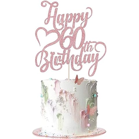 AROKIPPRY rose gold Glitter Happy 60th Birthday Cake Topper - 60 Anniversary/Birthday - Hello 60, Cheers to 60 Years,60 & Fabulous Cake Topper Party Decoration Cover