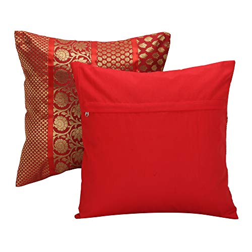 Image of Home Decor Decorative Heavy Brocade Banarsi Silk Cushion Covers Pillowcase 16 inch Rajasthani Diwan Living Room Sofa Settee Couch Cushion Pillow 40 x 40 cm (Red, 5)