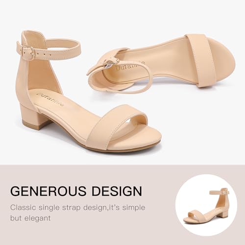 Image of Dufannie Girls Sandals Low Heels Dress Pump Ankle Strap Open Toe Flower Girl Wedding Party for Toddler Little Big Kid