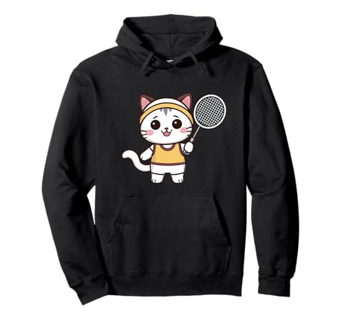 Badminton Funny Cat Women Girls Badminton Player Kawaii Pullover Hoodie
