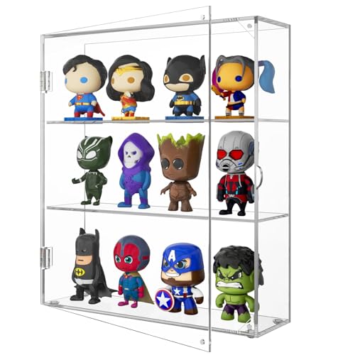 NIUBEE - NIUBEE Vitrine en acrylique transparent pour mini Funko Pop/figurine, vitrine murale résistante à la poussière pour mini figurines, jouets et pierres de roche (3 niveaux)