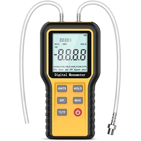 BTMETER Manometer Gas Pressure Meter, Dual Port Manometro Pressure Differential Gauge Check Air Flow Pressure for HVAC Gas Furnace, Digital Manometer w/ Backlight 12 Measure Units Cover