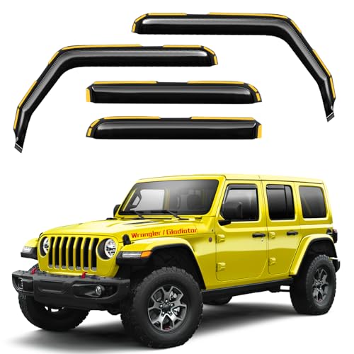 Deejecsun in-Channel Window Rain Guards Fit for Jeep Wrangler JL 2018-2025/Gladiator 2020-2025 Extra Durable Window Deflectors Vent Visors Shades Exterior Car Accessories Visors Rain Guards