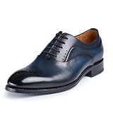 Jepsengord Mens Premium Calfskin Leather Dress Shoes Blue Brogue Toe Oxford Formal Suit Shoes with B