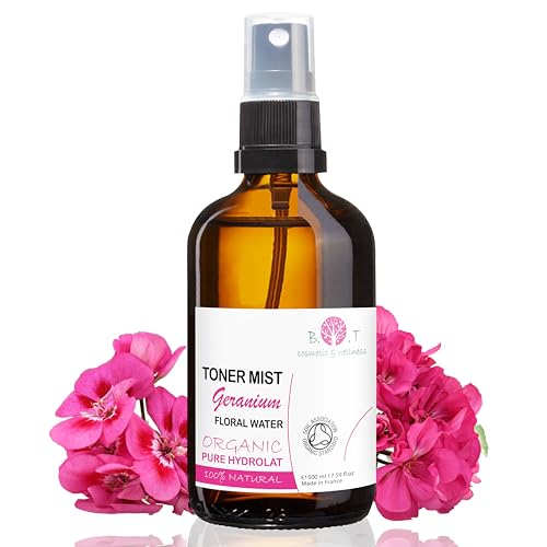 B.O.T Cosmetic & Wellness - Hidrolato de Geranio Ecologico 100% Natural | Cuidado de Piel y Cabello | Tonico Facial | Desmaquillador | Ideal para DIY Belleza, 500 ml