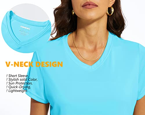 Tacvasen Womens T-Shirts Short Sleeve Shirts Summer Shirt Swim Shirts Rash Guard Quick Dry T Shirt Athletic Shirts Sun Protection Shirt Workout Shirts Uv Shirts For Women Ice Blue #TOP4