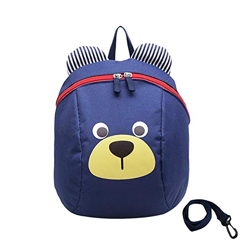 MCUILEE Kids Children's Backpack School Bags with Leash Chest Strap Dog Rucksack for Girl and Boy Under 3 Years (Navy Blue)