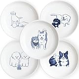 Manekineko-Ai Niedliche Hunde-Teller, japanische Mino-Ware, blaue Glasur, Sushi-Soja-Quellschale, 5 Stück