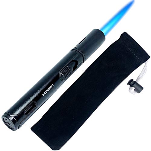 Torch Lighter, 6.0ââ Candle Lighter with Fuel Level Window, Windproof Pen Lighter Adjustable Jet Flame for Grill Candle Kitchen BBQ Fireworks, Mens Gifts, Black(Gas not Included)