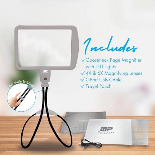 MAGNIPROS Rechargeable Goose-Neck Page Magnifier with 3 Color Light Modes | 4X & 6X Interchangeable Lenses | Hands Free Magnifying Glass with Light for Reading Fine Print, Low Vision & Seniors - Thumbnail 4
