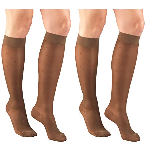 Image of Truform Compression 15-20 mmHg Sheer Knee High Stocking, Espresso Dot Pattern, X-Large (Pack of 2)