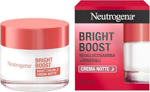 Neutrogena Bright Boost Crema Notte, Crema viso notte rigenerante durante il sonno, Crema idratante viso con Neoglucosamina uniformante, Crema viso antirughe per tutti i tipi di pelle, 50 ml