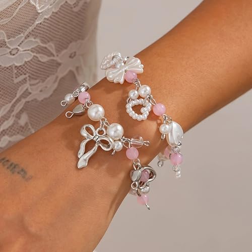 Generic SNOWY SHOP 2 Pcs Pink Beaded Bracelet Set - Image 5