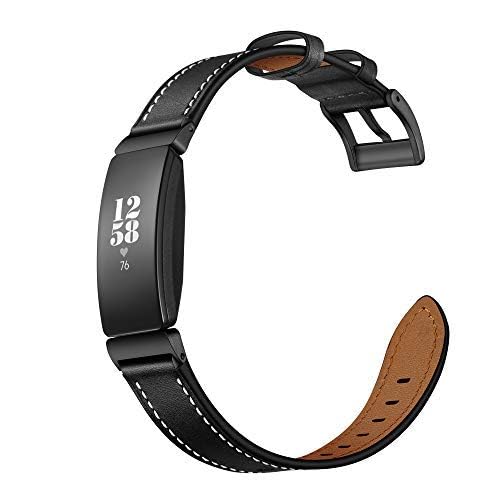 Elobeth Compatible with Fitbit Inspire Bands & Inspire HR Leather Band Inspire 2 Band for Women Inspire Fitness Tracker Replacement Leather Band (Brown 5.5'-8.1')