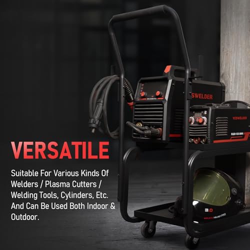YESWELDER Low Profile Heavy Duty Welding Cart for MIG Welder TIG Welder and Plasma Cutter, Larger Running Gear with Cylinder Rack & Storage Safety Chains,360° Swivel Wheels Welding Trolley - Thumbnail 3