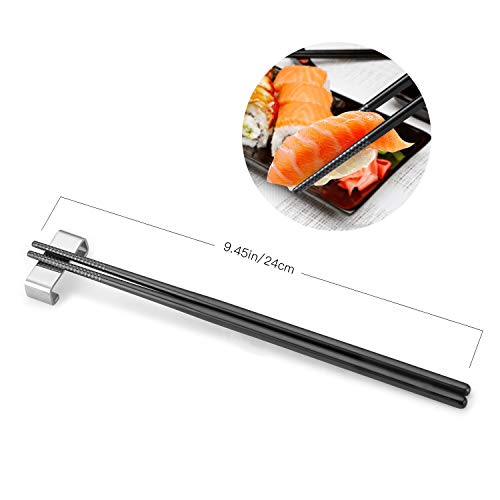 SHARECOOK Stainless Steel Chopsticks, 9.45 Inches, Reusable (5 Pairs, Black) - Thumbnail 2