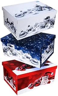 Guaranteed4Less Large Holiday Season Storage Gift Boxes Present Father Christmas Party White Blue Red