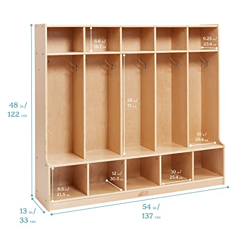 ECR4Kids 5-Section Coat Locker with Bench, Classroom Furniture, Natural - Image 4