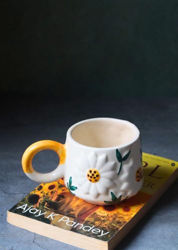 Image of WEAVING HOMES Daisy Bloom Mug 250 ML Handmade Ceramic Mugs Gift to Best Friend Coffee /Tea /Milk /Green Tea /Cold Coffee Mugs /Cup Microwave Safe & Dishwasher Safe (Set of 1)