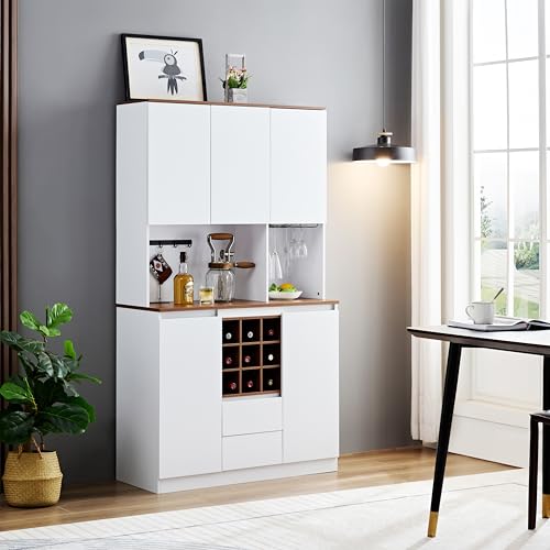 Yestar 68.9 Inches Coffee Bar Wine Cabinet, Kitchen Buffet & Liquor Storage Cabinet for Dining Room, Freestanding White Sideboard with Shelves & Drawers (1 Drawers + 1 Shelves)