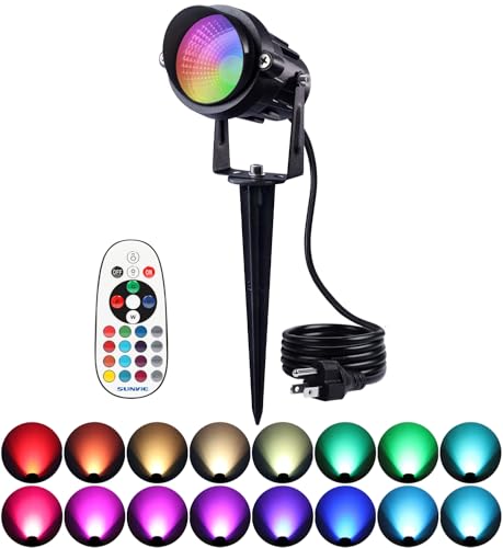 SUNVIE RGBW Halloween Outdoor Spotlight 12W LED Landscape Spotlights 120V Color Changing Spotlight Outdoor Remote Control Waterproof LED Spot Lights Landscape Lights for Yard Patio Garden Lawn, 1 Pack