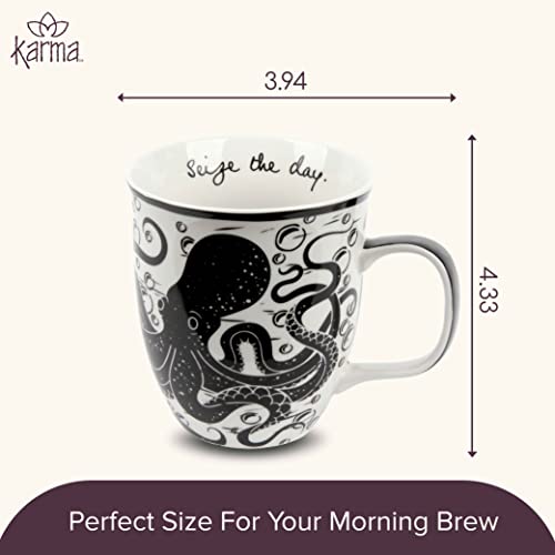 image for Karma Gifts 16 oz Black and White Boho Mug Octopus - Cute Coffee and T