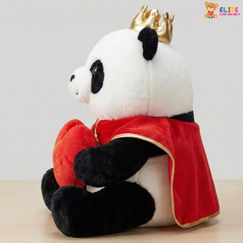 Image of ELITE CREATIONS King Panda Soft Toy with Crown Holding King Heart Cushion | 40 cm Cute Panda Teddy Bear | Romantic Gift for Girlfriend Boyfriend Wife Husband | Valentine Birthday
