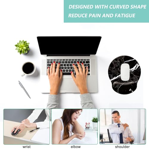 Mouse Pad with Wrist Support, Ergonomic Mouse Pad with Memory Foam Wrist Rest Cushion, Non-Slip Rubber Base Gaming Mice Pad for Home Office Computer Laptop, Black White Marble