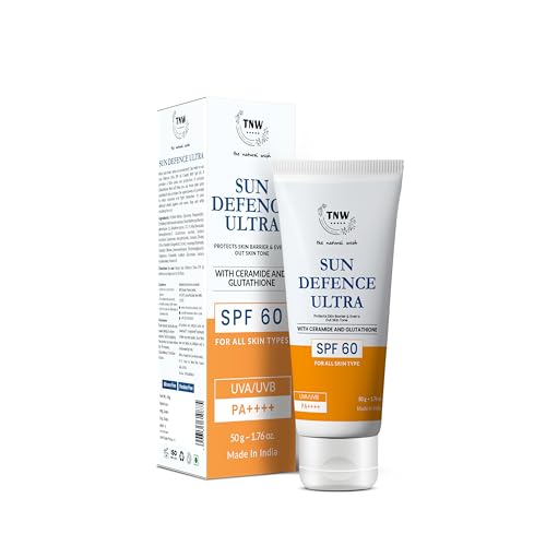Image of TNW - The Natural Wash Sun Defence SPF 60 Cream with Glutathione | Protection Against UVA /UVB | SPF 60 & PA++++ | No White Cast| 50 g