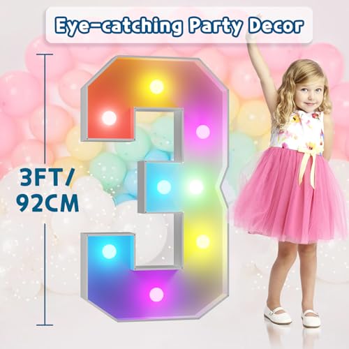 Image of Imprsv Colorful 3FT Marquee Numbers 3, 18 Colors Large Light up Numbers