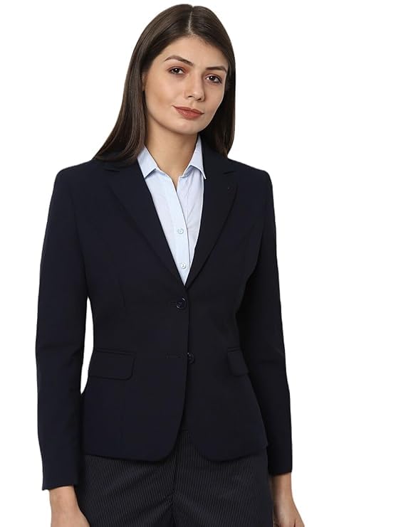 Women's Black Formal Blazer, Slim Fit, Single Button, Notch Lapel, Poly Cotton, Office Wear-image-28