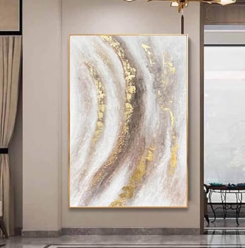 Peintures abstraites peintes à la main sur toile avec lignes d'or texturées