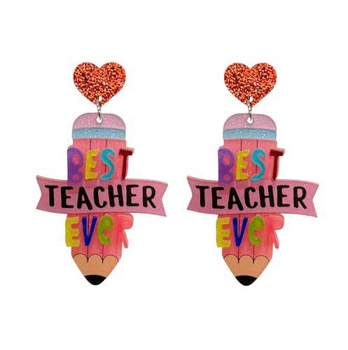Colorful Resin Crayon Pencil Shape Dangle Drop Earrings Handmade Lightweight Acrylic BEST TEACHER EVER Letter Earrings for Women Teachers' Day Appreciation Day Gift Graduation Back to School Jewelry