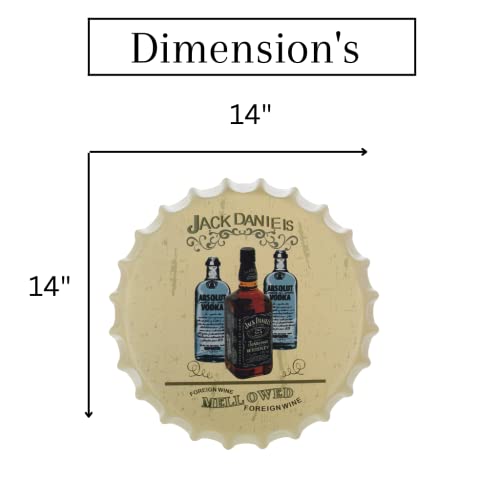 Image of EAZYWAGON Decorative Metal Bottle Caps Wall Sign Plates - 14X14 Inches - JD beer brand-Mellowed | Metal Wall Hanging Bottle Cap for Home, Farmhouse, Bar & Cafe Decoration | Vintage & Retro Look Plaque