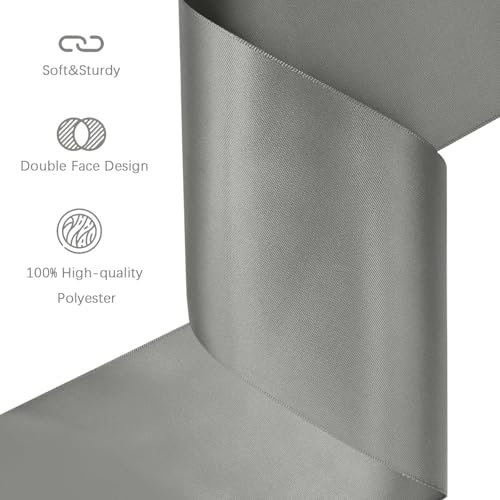 Image of Silver Satin Ribbon 4 inch X 15 Yards Polyester Ribbon for Gift Wrapping Very Suitable for Weddings Party Hair Bow Invitation Decorations and More