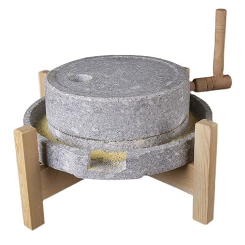 Molino De Grano Hecho A Mano Con Soporte, Discos De Piedra Natural Para Moler En Seco Y En Húmedo, Fácil De Limpiar, Para Legumbres, Cebada, Especias, Guindillas(25cm/9.8in)