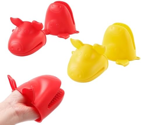 Mini Silicone Oven Gloves Heat Resistant Cooking, Pinch Mitts for Kitchen Cooking & Baking, Mini Rubber Oven Mitts(Yellow & Red)