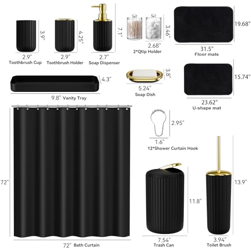 Black and Gold Bathroom Set with Shower Curtain and Rugs, Bathroom Accessories Sets with Extra Soft and Absorbent Bath Rugs Shower Curtain Black Bathroom Sets for Bath by XLHOMO - Image 2