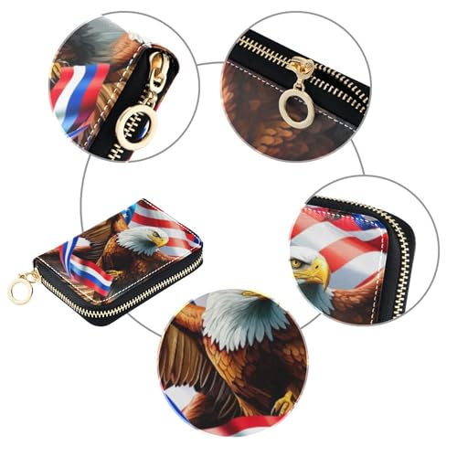 Zip Around Womens Wallet Credit Card Wallets RFID Blocking Small Mens Wallet with Coin Pocket USA Bald Eagle American4