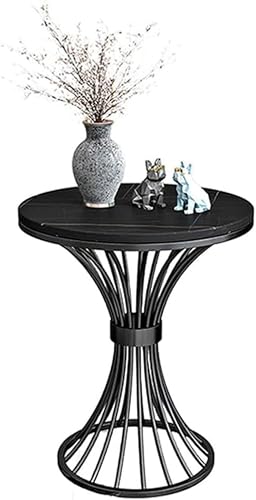 Image of Modern Coffee Table Round Side Table with Marble Top & Golden Metal Base | Luxury End Table for Living Room & Bedroom (Black)