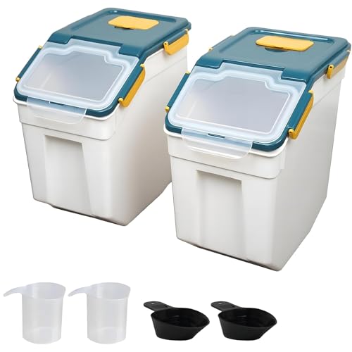 Noliven 2 PCS 50lb Large Airtight Flour Storage Container, Rice Storage Containers with Seal Locking Lid and Wheels, Kitchen Organizer with Measuring Cup & Scoop for Flour, Rice, Grain, Blue by Noliven - Used condition - CA$65.43