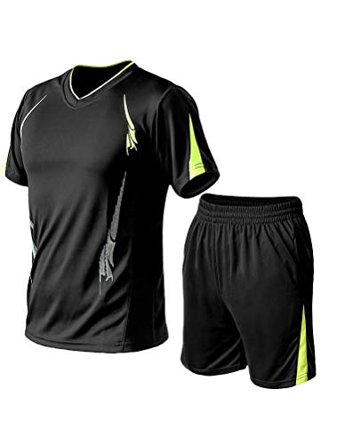 Lavnis Men's Casual Tracksuit Short Sleeve Running Jogging Athletic Sports T-Shirts and Shorts Suit Set Black M