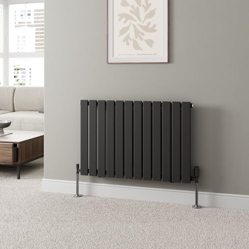 DuraTherm 600 x 908mm Black Horizontal Designer Radiator Single Column Flat Panel Modern Central Heating Panels Bathroom Radiators